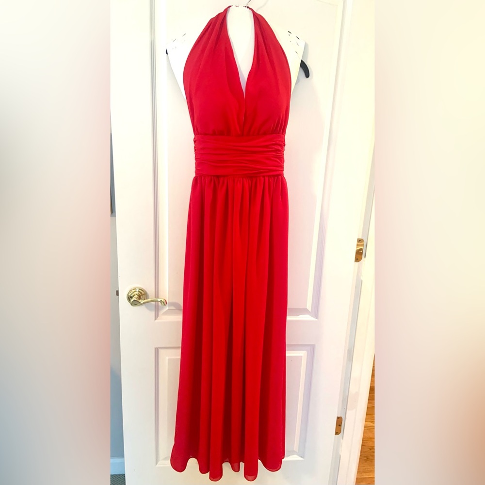 Red chiffon evening dress